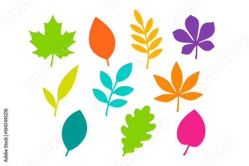 Vibrant Nature Leaf Silhouettes Collection, Colorful Botanical Vector Elements for Eco-Friendly, Seasonal, Autumn and Spring Design Projects on Transparent Background