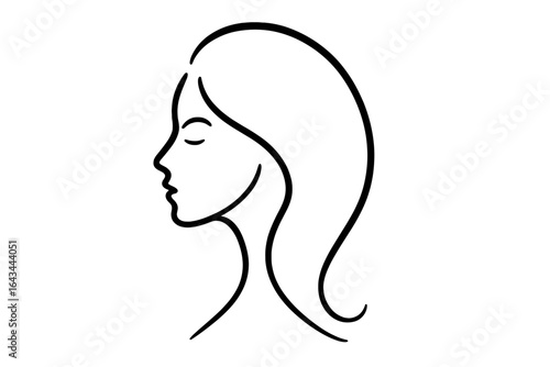 Elegant woman face profile silhouette. Minimalist line art vector for beauty, fashion, spa logo. Simple female portrait illustration for cosmetics, skincare, salon brand.