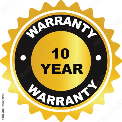 10 Year Warranty Badge   Gold and Black Seal Icon with Jagged Edge for Long-Term Product Guarantee and Service Reliability