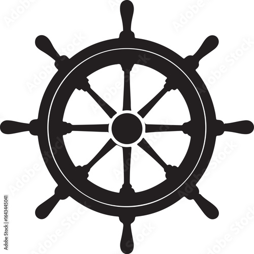 ship steering silhouette, vector and illustration, black and white