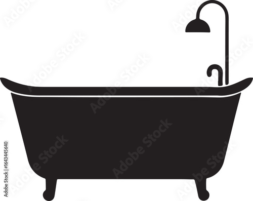 bathtub silhouette, vector and illustration, black and white