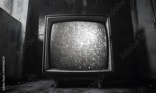 Vintage television static screen old tv set retro television black and white television technology