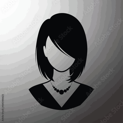 Vector illustration of elegant woman silhouette with stylish hair and necklace on gray background