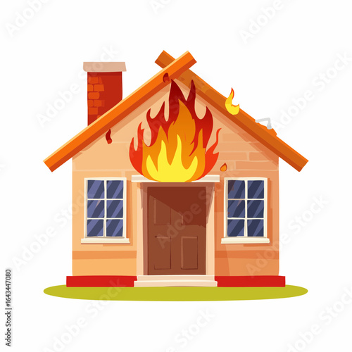 Burning residential house with flames coming from the roof vector illustration