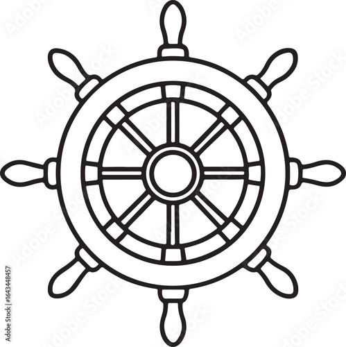 ship steering line art, coloring book page line art drawing, vector and illustration