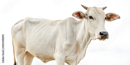White cow standing isolated on white background
