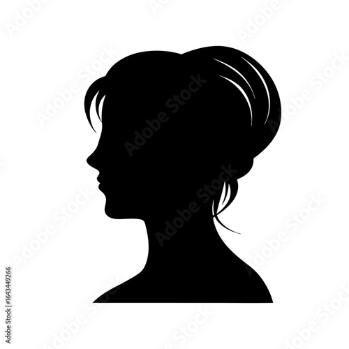 Elegant Female Profile Silhouette with Neat Updo Hairstyle Against White Background
