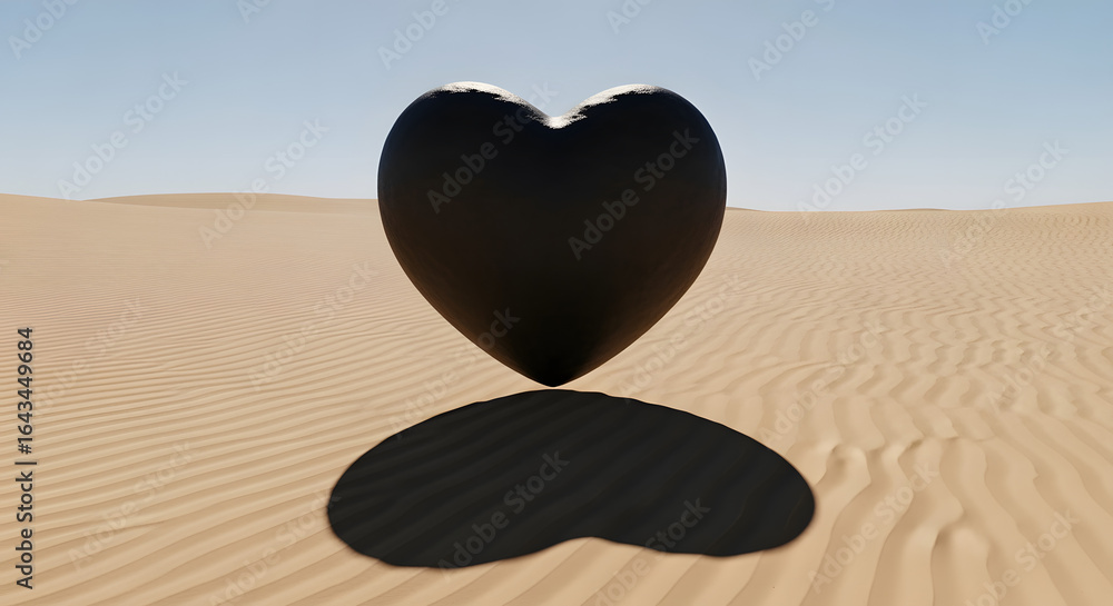 Fototapeta premium Black Heart in Desert Minimalist Love Concept Image