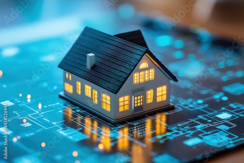 Modern Smart Home Integration Concept on Digital Background with Mortgage Loan Considerations