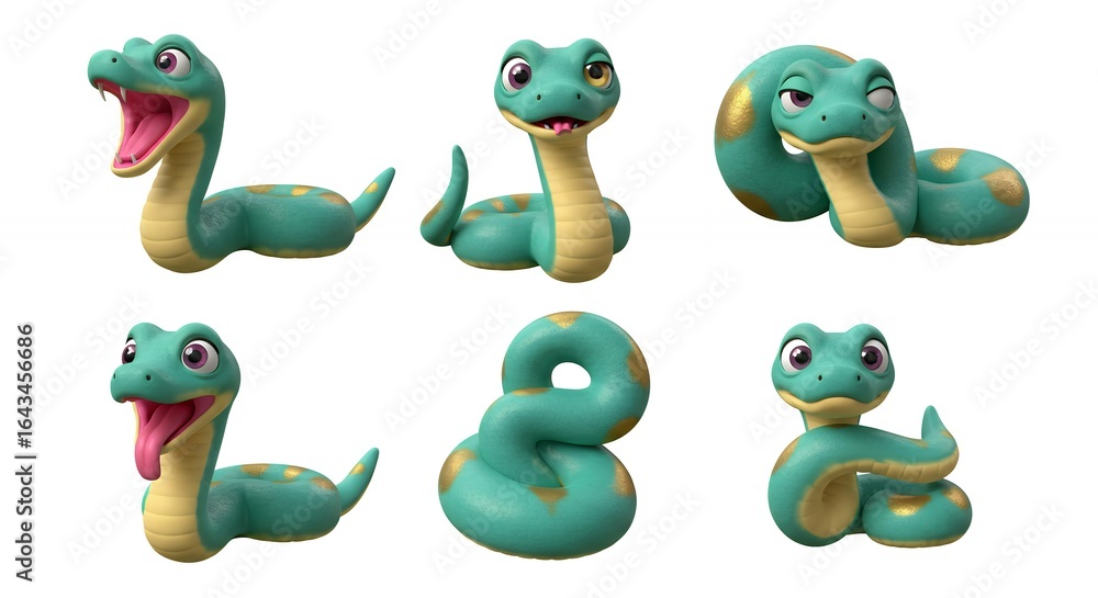 Fototapeta premium Cartoon snakes set on white background