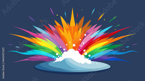Vector art of a vibrant explosion of rainbow colors, paint, and powder bursts outwards, creating a dynamic and energetic abstract design perfect for celebrations and festive themes