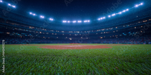 Baseball stadium under lights at night