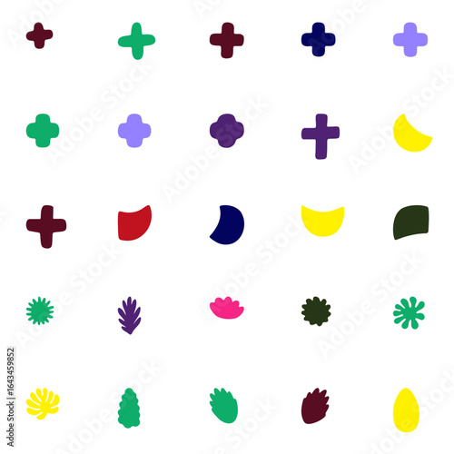 a bunch of different colored shapes on a white background