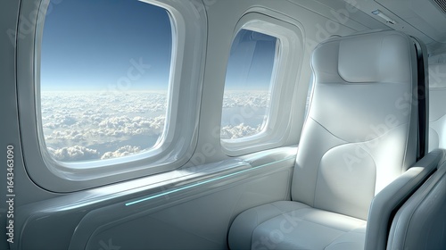View of a modern airplane seat with a window.