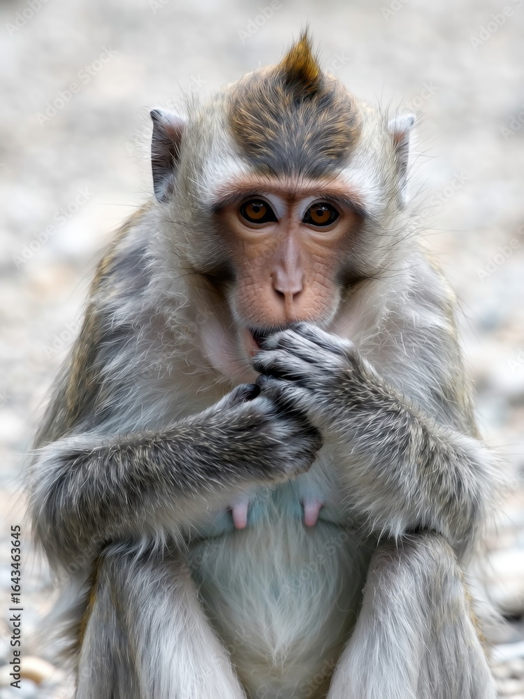 Naklejka premium Playful monkey eating in natural habitat wildlife photography close-up view tropical environment