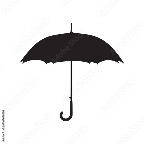 Black Umbrella Silhouette Isolated on White Background for Protection from Rain and Weather