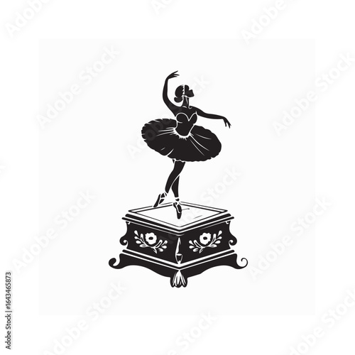 Antique Music Box Silhouette with Porcelain Ballerina