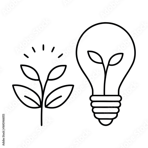 Minimalist line art illustration of a plant experiencing rapid growth and development symbolizing new ideas and progress