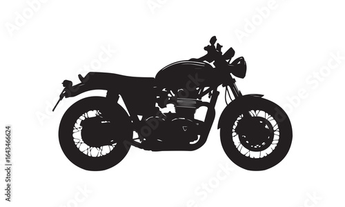 Black Silhouette of a Vintage Motorcycle on White Background, Classic Design
