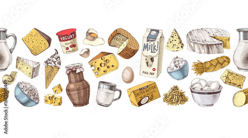 Seamless border with dairy products