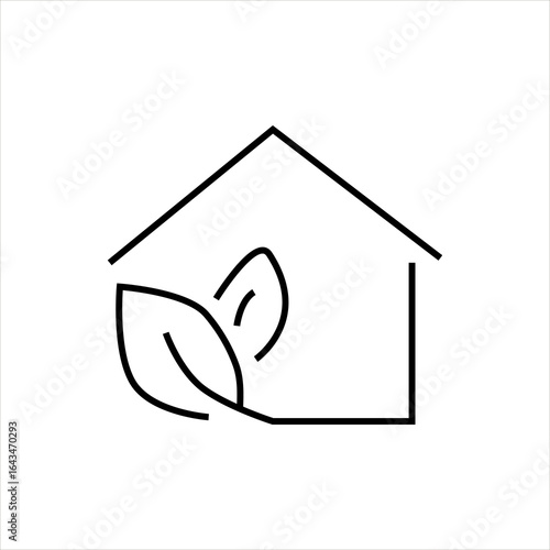 Eco house icon with leaf, representing green building, sustainable living, renewable energy, and environmentally friendly home design.
