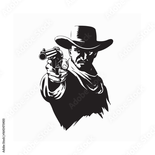 Cowboy Holding Revolver and Pointing Forward in Gunfight