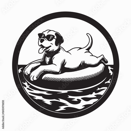 Cute dog enjoying a summer swim with a pool float