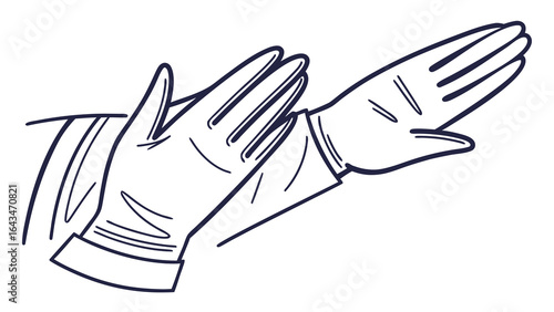 Illustration of two hands wearing elegant gloves with detailed line work and a minimalist design style