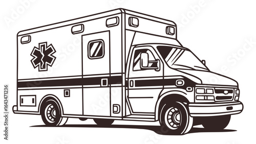 Illustration of an ambulance vehicle with star of life emblem and emergency lights design outline style