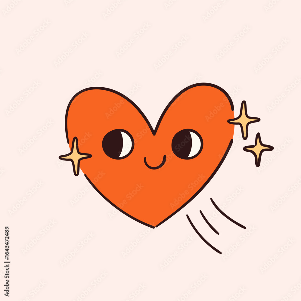 Fototapeta premium Hand drawn cute flying heart character. Romantic symbol doodle drawing. Love emotion positive sticker. Vector graphic