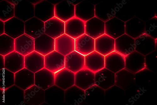 Glowing red hexagon background with dark contrast