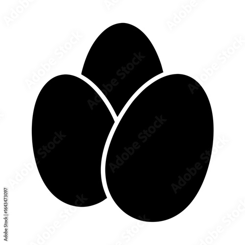 Simple black silhouette design of three eggs stacked together artistically