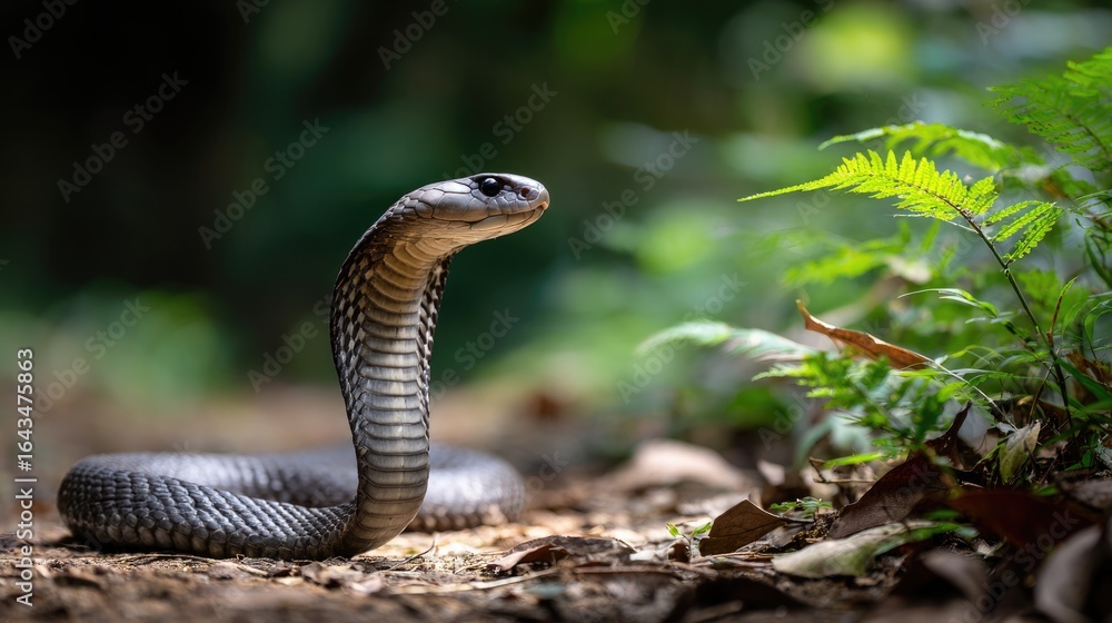 Fototapeta premium Indian cobra defensive display in the forest 