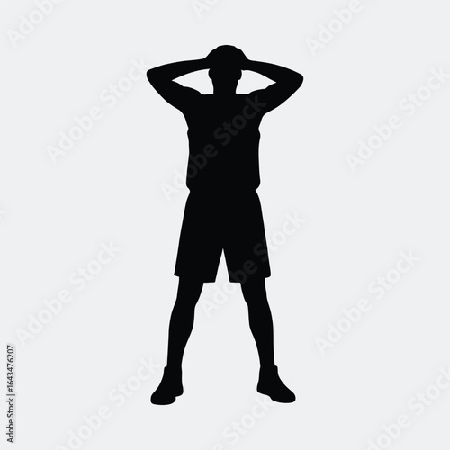 Silhouette basketball player frustrated with hands on head vector illustration