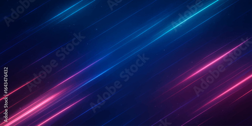 Futuristic Blue and Magenta Light Trails on Dark Gradient Abstract Background.