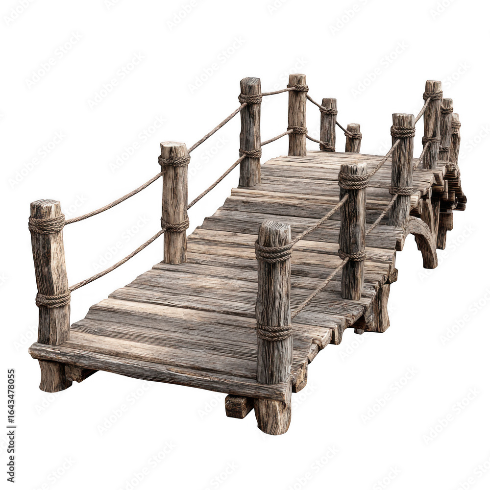Naklejka premium Wooden Bridge Structure Isolated on white and transparent background.