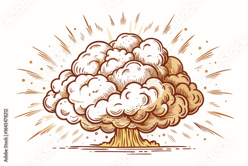 Dramatic explosion cloud bursts with intense energy and radiating lines, capturing powerful impact and dynamic force for impactful visual storytelling and conceptual design