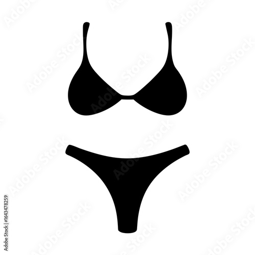 Black silhouette of a two piece bikini swimsuit against white background