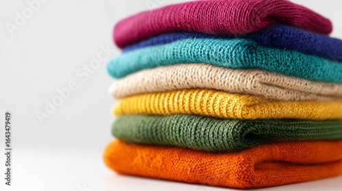 Vibrant Stack of Colorful Clothes on White Background