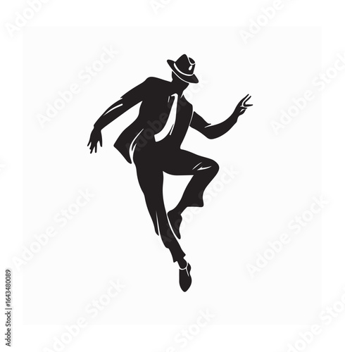 Silhouette of a Tap Dancer in Mid-Step Wearing a Hat