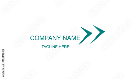 Minimal abstract arrow logo design template with company name and tagline placeholder, clean vector layout, geometric chevron shapes, editable business branding icon for corporate identity.