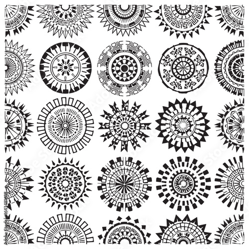 Abstract Circle Pattern – Black Geometric Shapes on White. AI generator