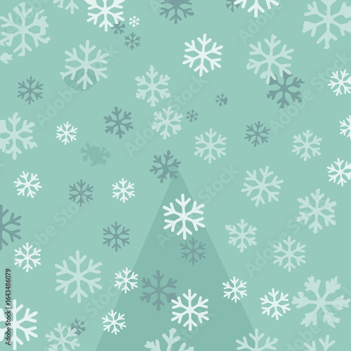 Abstract winter snowflake pattern on a mint green background with a subtle triangle.