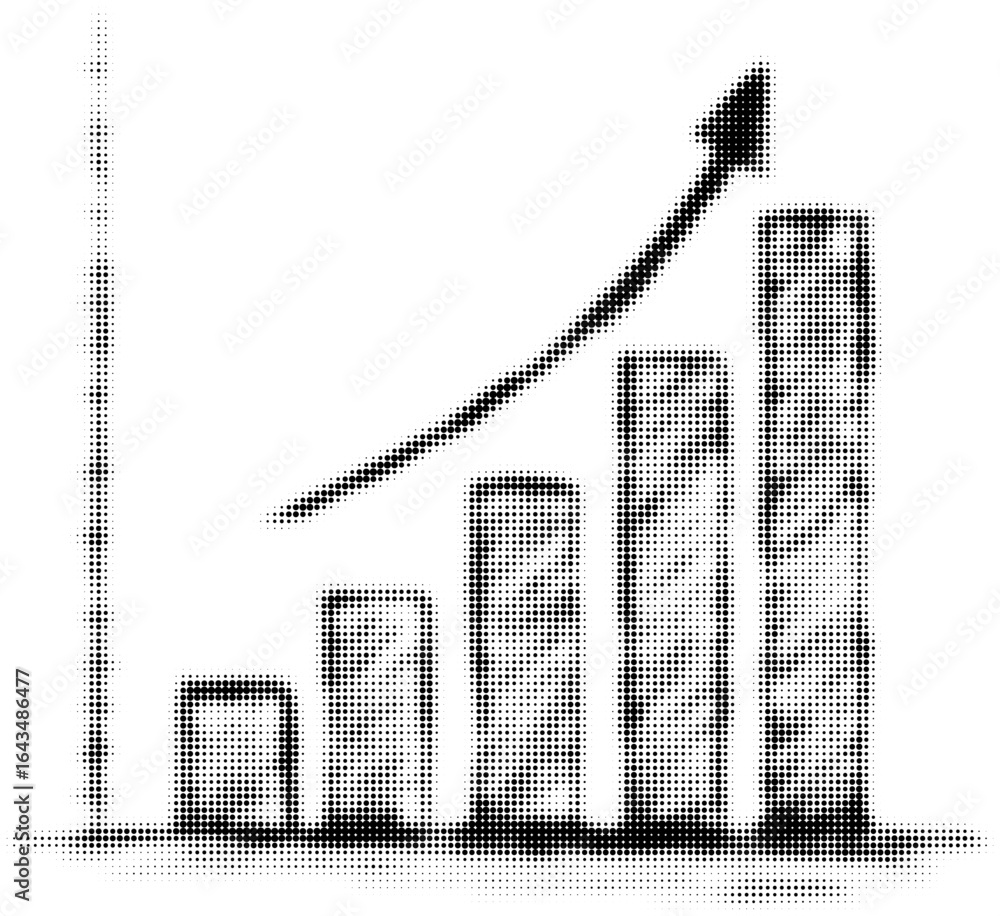 Black and white sketch of a bar graph with upward trend and arrow Black and white sketch of a bar graph with upward trend and arrow