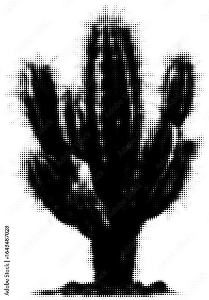 Obraz premium Halftone illustration of a large black cactus with scattered dots pattern