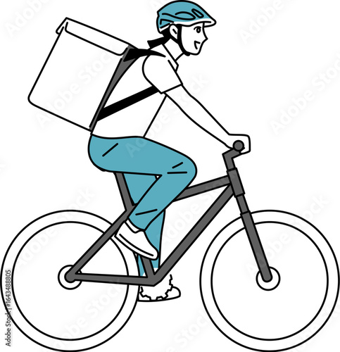 自転車で走っている女性のフード配達員のイラスト