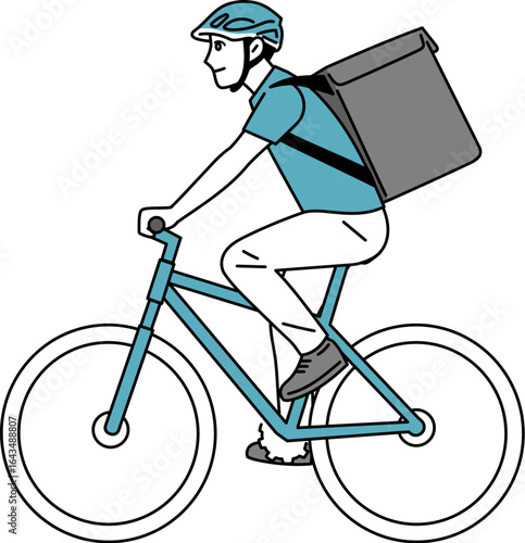 自転車で走っている男性のフード配達員のイラスト