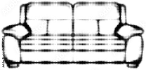 Black and white halftone illustration of a classic sofa design