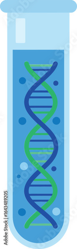DNA double helix in test tube vector illustration for genetic research and biotechnology concept design