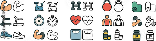 Fitness and Exercise Icon Set Collection.